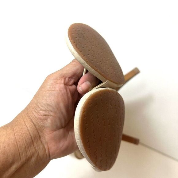 Tahari Suede Leather Heeled Sandals Women's Sz 9M Brown Beige Open Toe Back Zip - Picture 7 of 12